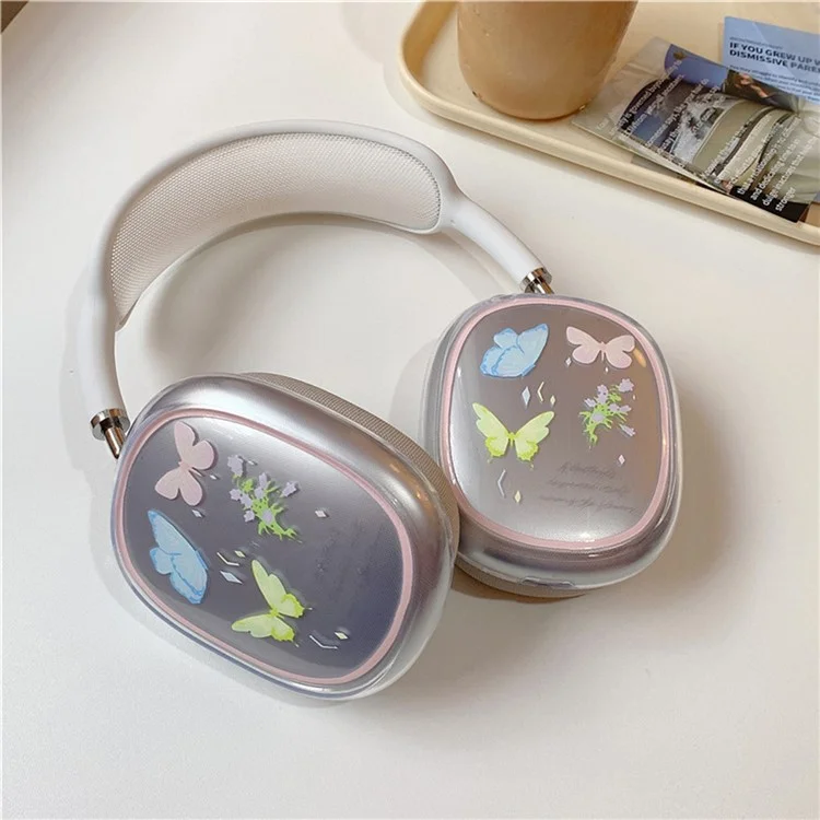 1Pair Protective Case for AirPods Max Headphone Drop-Resistance TPU Sleeve - Colorful Butterfly