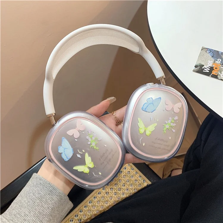 1Pair Protective Case for AirPods Max Headphone Drop-Resistance TPU Sleeve - Colorful Butterfly