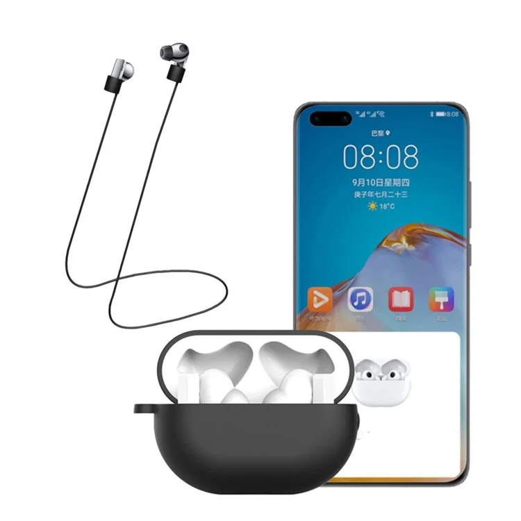 For Huawei Freebuds Pro Case Set Earbuds Soft Silicone Protective Kit with Neck Strap/Carabiner