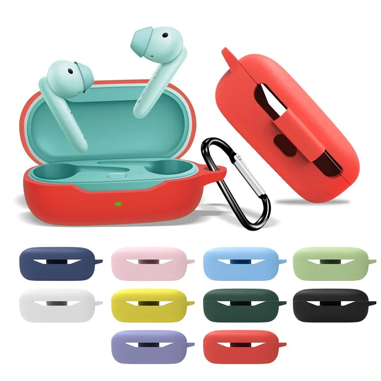 Flexible Protection Sleeve for Huawei Freebuds SE Earphone Charging Bin, Silicone Cover Case with Carrying Buckle - Blackish Green