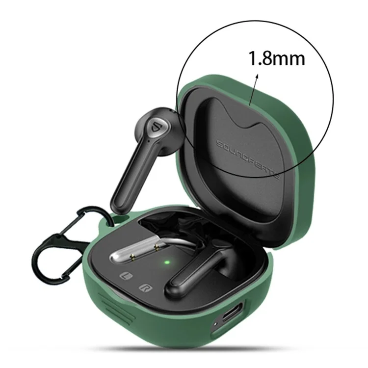 For SoundPEATS TrueAir2 Anti-drop Case Bluetooth Earphone Silicone Cover with Anti-lost Buckle - Blackish Green