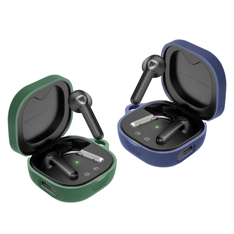 For SoundPEATS TrueAir2 Anti-drop Case Bluetooth Earphone Silicone Cover with Anti-lost Buckle - Blackish Green