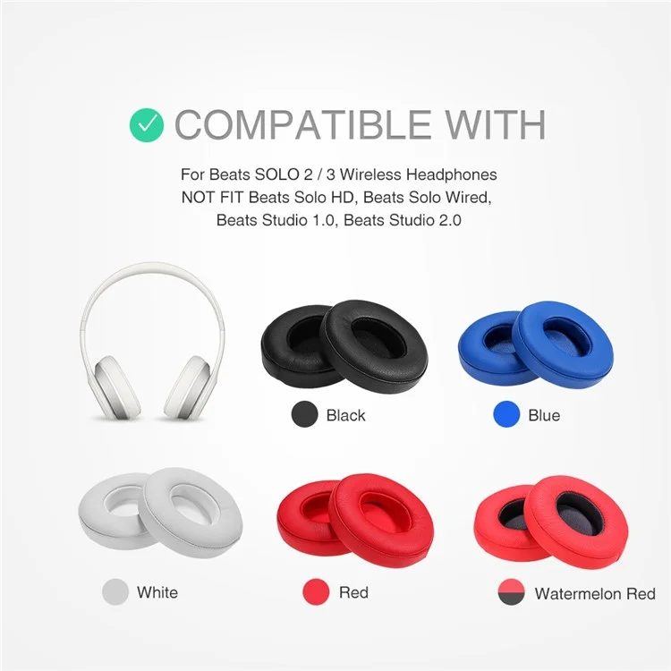 Replacement Protein Leather Memory Foam Around Ear Cups Cushion for Beats SOLO 2 / 3 Wireless On Ear Headphone - Red