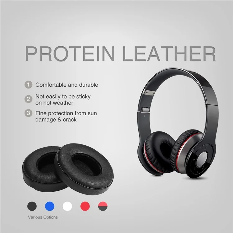 Replacement Protein Leather Memory Foam Around Ear Cups Cushion for Beats SOLO 2 / 3 Wireless On Ear Headphone - Red